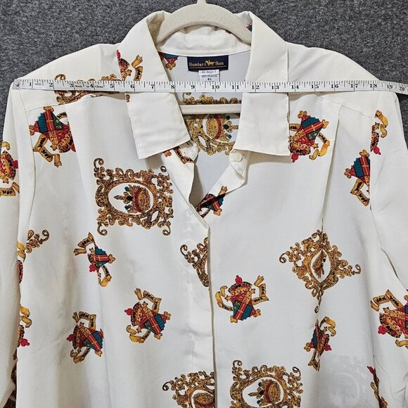 Hunters Run Shirt Womens‎ Size B6 White Gold Printed Long Sleeve Button Down - Picture 12 of 16